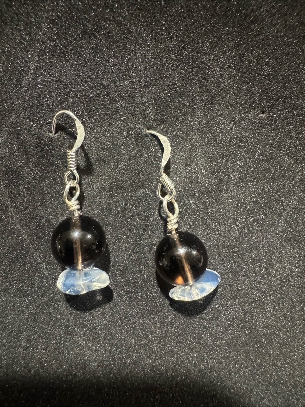 Handcrafted Smokey quartz and Opalite Bead Earrings with Iridescent Blue Accents